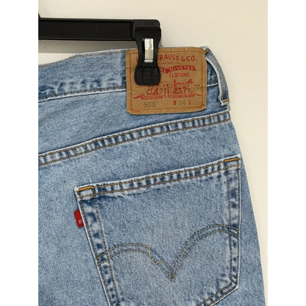 Levis 505 Regular Fit Denim Shorts Mens 34 Light Wash Blue Cotton Jeans Shorts
